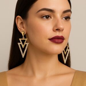New Touch And Company Goldtone Rhinestone Geometric Post Earrings‎